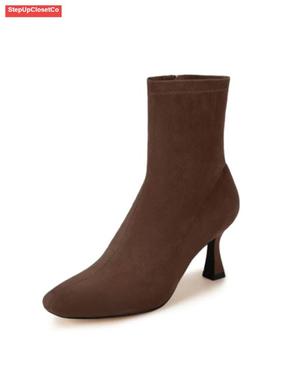 Kitten Low Heel Square Toe Ankle Boots Faux Suede Side Zip Fall Booties
